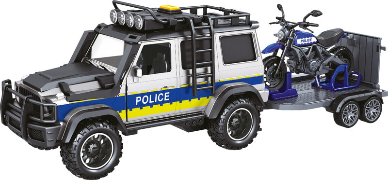 CITY SERVICE CAR - 1:14 - Policejní auto s přívěsem a motorkou (se zvukem a světly)