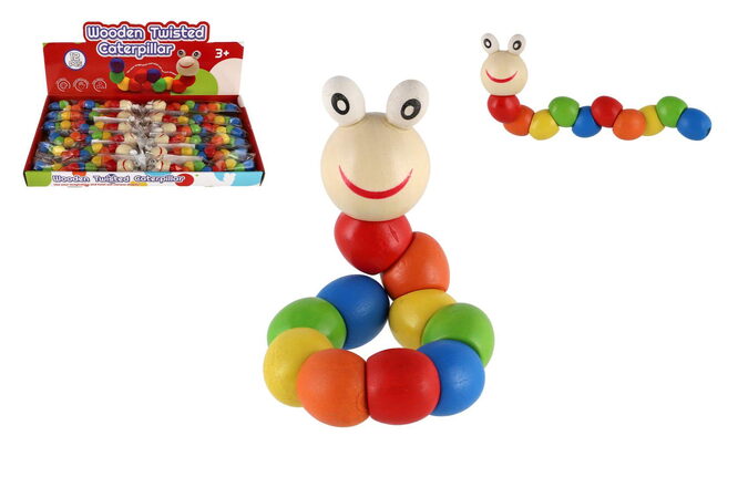 Červík/housenka kloubový dřevo 18cm barevný v sáčku 12ks v boxu