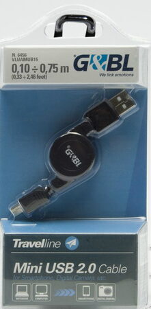 USB A/ Mini USB zatažitelný kabel 0,75m