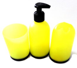 Koupelnový set 3 kusy (dávkovač mýdla, kelímek na kartáčky, kelímek)