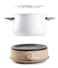 Fondue - bílý - dřevěný vzhled - DOMO DO736F, 1500 W, 8 osob, nádoba 1,4 L