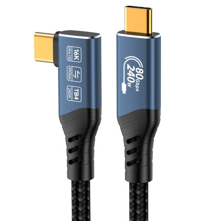 Kabel PremiumCord USB4™ Version2.0 Thunderbolt 3 a 4 80Gbps 16K@60Hz, 1,2m zahnutý, bavlněný oplet