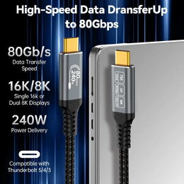 Kabel PremiumCord USB4™ Version2.0 Thunderbolt 3 a 4 80Gbps 16K@60Hz, 1,2m zahnutý, bavlněný oplet
