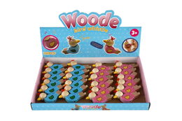 Píšťalka ptáček dřevo 8cm 2 barvy v sáčku 24ks v boxu