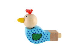 Píšťalka ptáček dřevo 8cm 2 barvy v sáčku 24ks v boxu