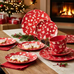 HIT Jídelní sada talířů Vánoční 18 ks RED Christmas HT-23010322