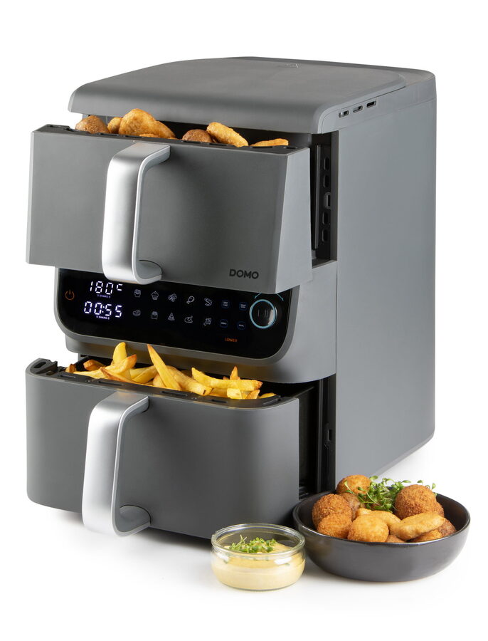 Dvojitá horkovzdušná fritéza 3,5+6,5 l - DOMO DO549FR, 2 500 W, 2 samostatné zón