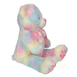 Plyšový medvěd sedící duhový s růžovou mašlí 60 cm