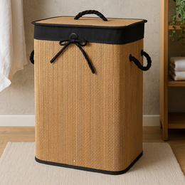 EXCELLENT HOUSEWARE Koš na prádlo bambus 40x30x60 cm hnědá/černá KO-KR9000070