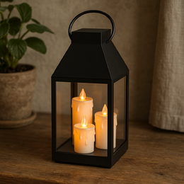 HOMESTYLING Lucerna černá s 3 LED svíčkami 35 cm KO-ANX001760