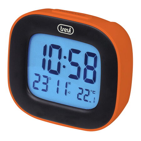 Digitální budík Trevi, SLD 3875 OR, digitální, s teploměrem, LCD displej,
programovatelný budík, 2 x AAA