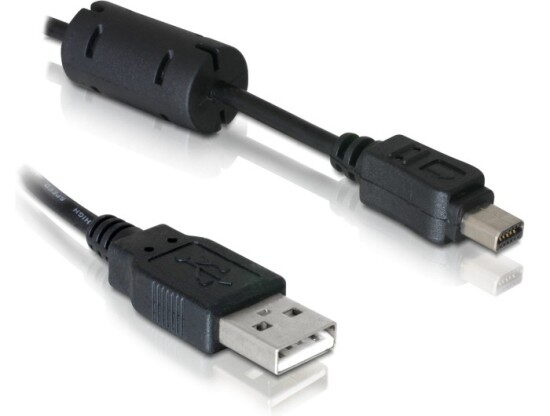 Kabel Delock USB 2.0 - miniUSB 12pin - alternativa Olympus CB-USB6, CB-USB8 1m, černý
