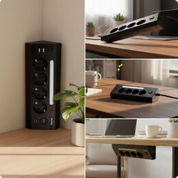 Nabíjecí stanice Huslog 15W 8xzásuvka, 1xUSB-C, 3xUSB, 1x LED světlo černá