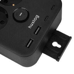 Nabíjecí stanice Huslog 15W 2xzásuvka, 2xUSB-C, 2xUSB, 1x držák na telefon černá
