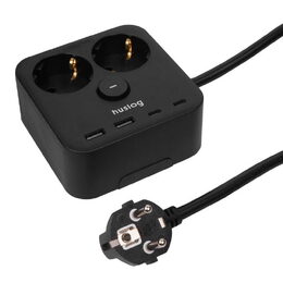 Nabíjecí stanice Huslog 15W 2xzásuvka, 2xUSB-C, 2xUSB, 1x držák na telefon černá