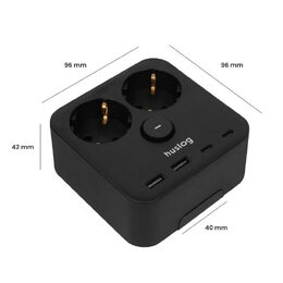 Nabíjecí stanice Huslog 15W 2xzásuvka, 2xUSB-C, 2xUSB, 1x držák na telefon černá