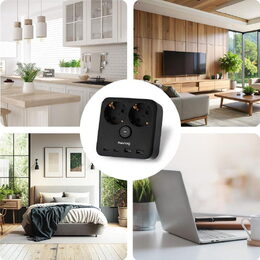 Nabíjecí stanice Huslog 15W 2xzásuvka, 2xUSB-C, 2xUSB, 1x držák na telefon černá