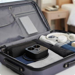 Nabíjecí stanice Huslog 15W 2xzásuvka, 2xUSB-C, 2xUSB, 1x držák na telefon černá