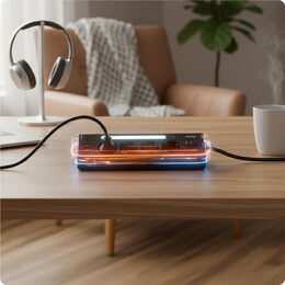 Nabíjecí stanice Huslog 15W 4xzásuvka, 2xUSB-C, 2xUSB, 1x LED světlo černá