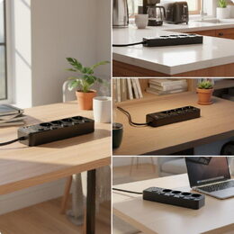 Nabíjecí stanice Huslog 15W 4xzásuvka, 2xUSB-C, 2xUSB, 5x vypínač černá