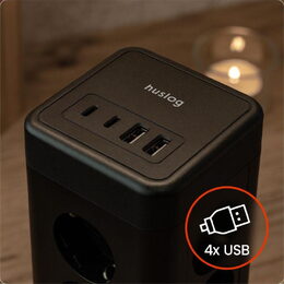 Nabíjecí stanice Huslog 15W 12xzásuvka, 2xUSB-C, 2xUSB černá
