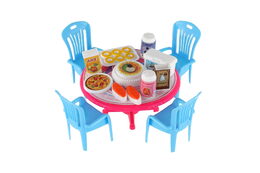 Teddies Stůl a židle s doplňky plast 12cm asst 3 barvy v blistru