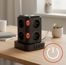 Nabíjecí stanice Huslog 15W 8xzásuvka, 1xUSB-C, 3xUSB, 1x LED světlo černá