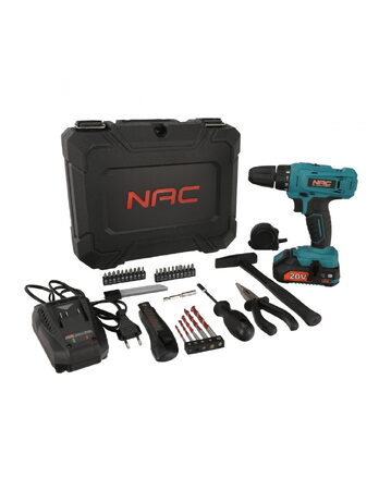 Aku vrtačka NAC CDB-1-LI-20V-TS 1x2Ah + příslušenství 49 dílů