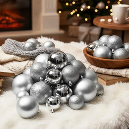 HOMESTYLING Vánoční ozdoby koule sada 26 ks stříbrná KO-CAN302010