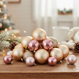 HOMESTYLING Vánoční ozdoby koule sada 26 ks zlatorůžová KO-CAN302030