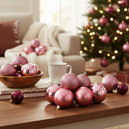 HOMESTYLING Vánoční ozdoby koule sada 26 ks tmavě růžová KO-CAN302060