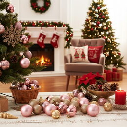 HOMESTYLING Vánoční ozdoby sada 57 ks zlatorůžová KO-CAN304030