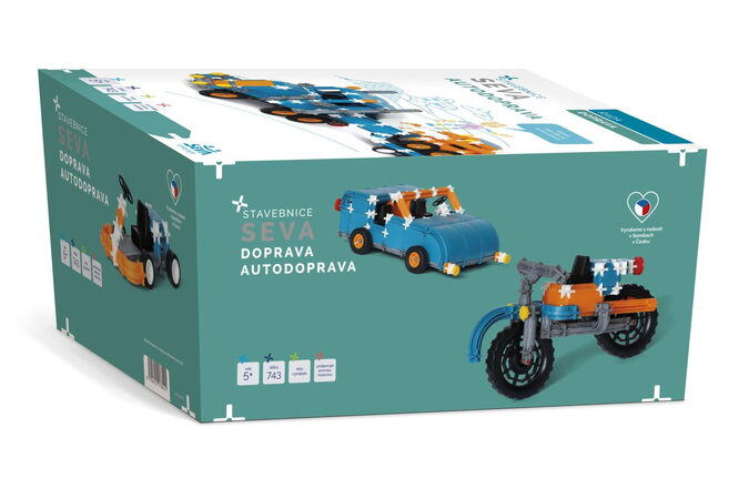 Stavebnice SEVA DOPRAVA - Autodoprava plast 743 dílků v krabici 28x38x18cm