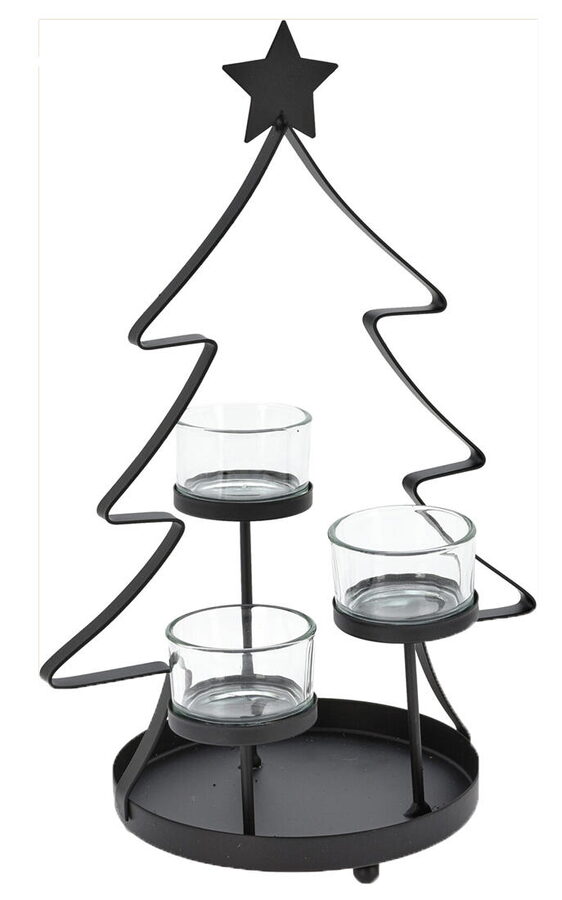 Svícen na 4 svíčky kul. pr. 35, 5 x 32 x 7 cm kov.drátěný ČERNÝ