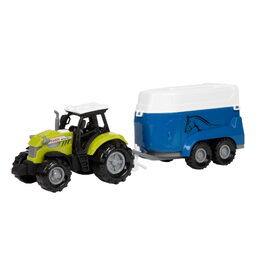 Traktor s přepravníkem na koně plast 24cm na volný chod na baterie se světlem, zvukem 2 barvy v krab