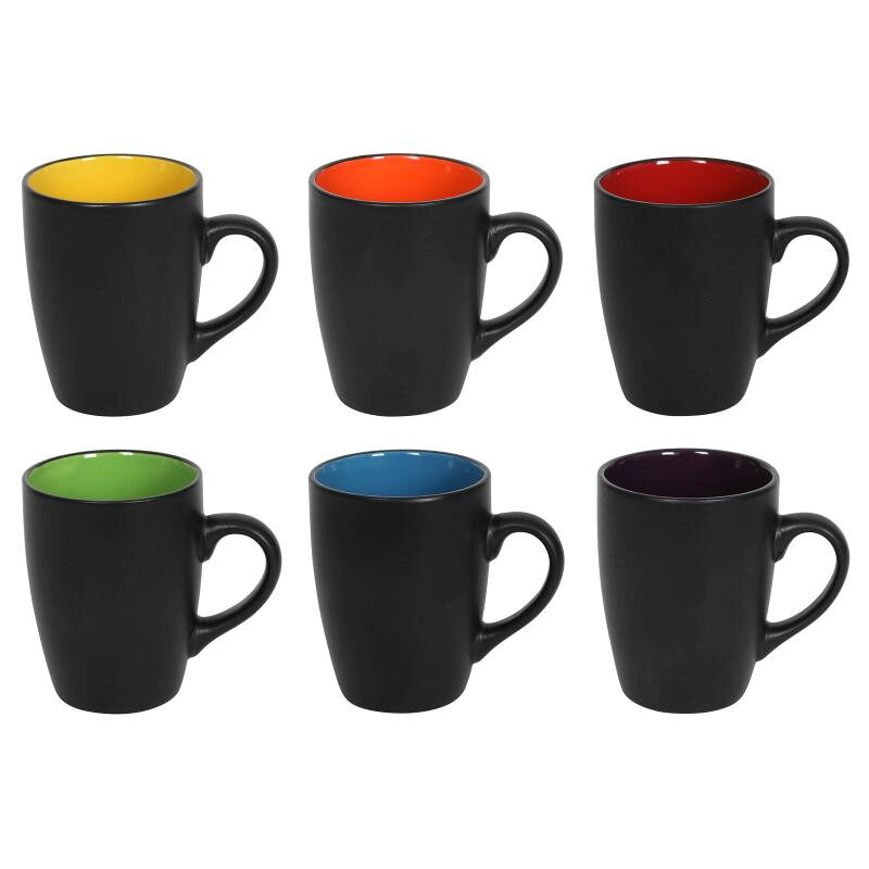 HIT Sada hrnků 6 ks černá s barevným vnitřkem 340 ml HT-24304414sleva