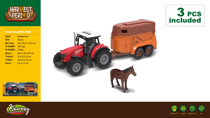 FARM SERVICE - Traktor s přívěsem na koně s koněm se zvuky a světly