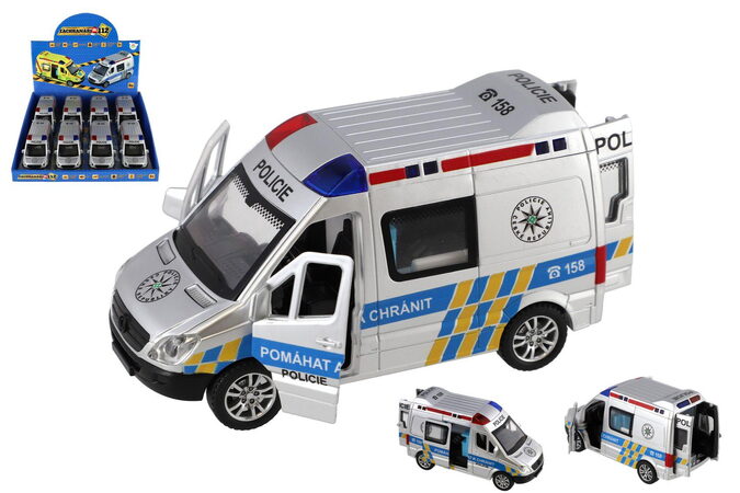 Auto policie plast 15cm na baterie se zvukem se světlem na setrvačník 8ks v boxu