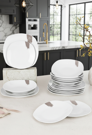 BERLINGERHAUS Jídelní sada talířů 18 ks Taupe Collection bílá-šedá BH-10202