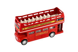 Autobus "Londýn" červený patrový kov/plast 12cm na zpětné natažení v krabičce 17x13,5x6cm