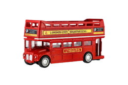 Autobus "Londýn" červený patrový kov/plast 12cm na zpětné natažení v krabičce 17x13,5x6cm