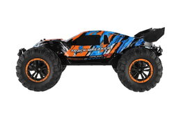 Auto RC Buggy rychlostní 2,4GHz plast 40cm dobíjecí pack+baterie oranžové-modré v krabici 42x21x28cm
