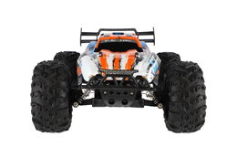 Auto RC Buggy rychlostní 2,4GHz plast 40cm dobíjecí pack+baterie oranžové-modré v krabici 42x21x28cm