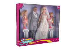 Panenka nevěsta a ženich plast 30cm s rodinou v krabici 38x32x6cm