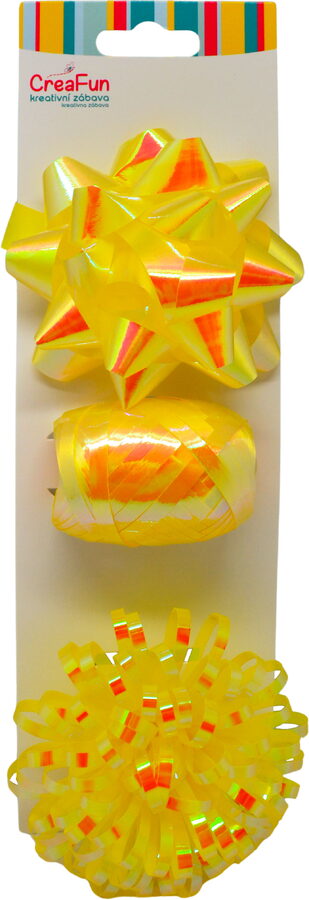 Dárková sada zlatá duhově lesklá, 3 ks (stuha 10 m + 2 mašle)