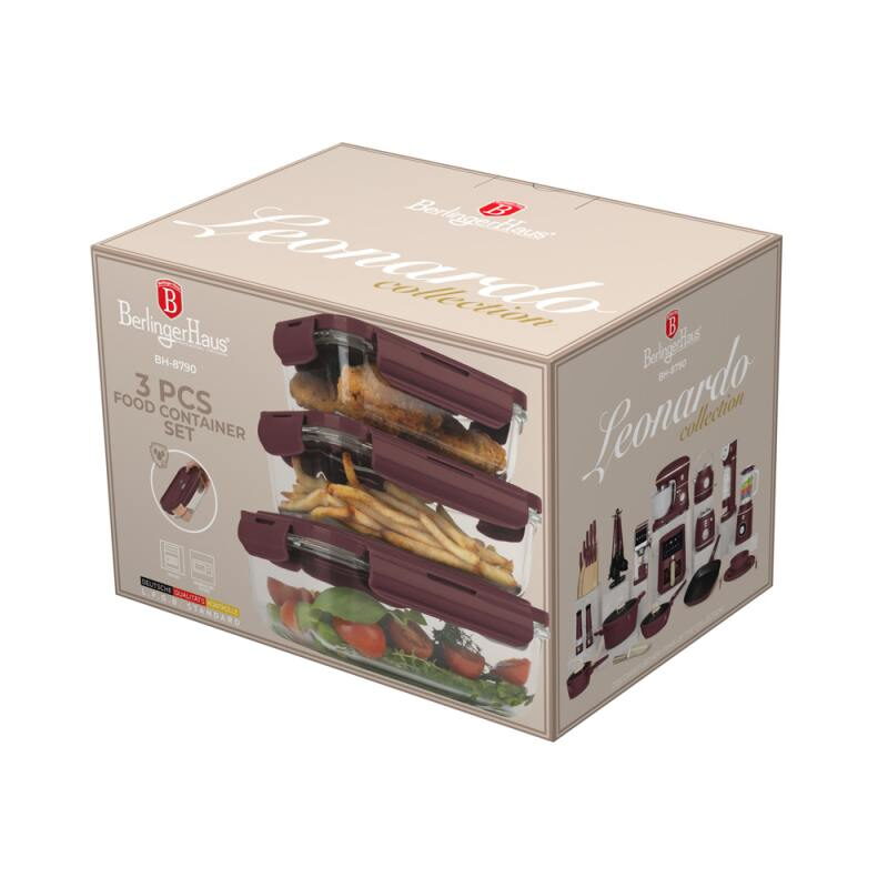 BERLINGERHAUS Dóza na potraviny s víkem skleněná sada 3 ks Leonardo Collection BH-8790