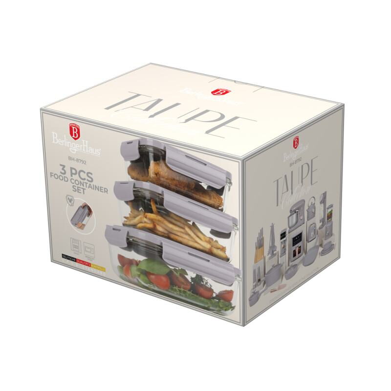 BERLINGERHAUS Dóza na potraviny s víkem skleněná sada 3 ks Taupe Collection BH-8792