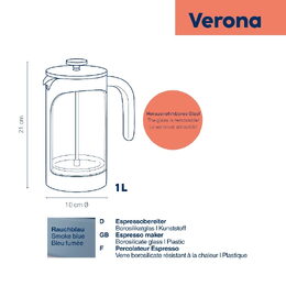 KELA Konvice na čaj a kávu frenchpress kouřově modrá 1l KL-10988