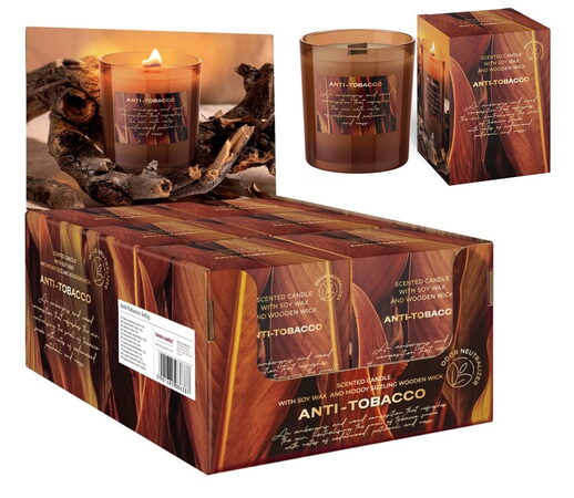 Bartek svíčka vosková ve skle 240g anti tabák s dřevěným knotem a sójovým voske