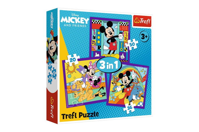 Puzzle 3v1 Mickey a jeho veselá parta 20x19,5cm v krabici 28x28x6cm